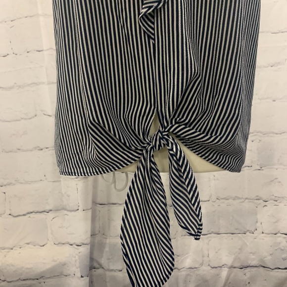Monteau Striped Tie Front Ruffle Blouse Sailor - Picture 3 of 14